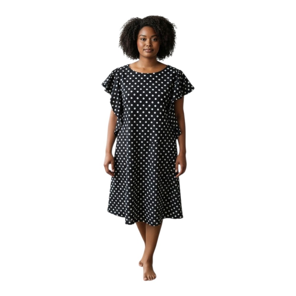 Lane Bryant Women's 14-16 Black White Ploka Dots Shift Knee Length Pockets Dress
